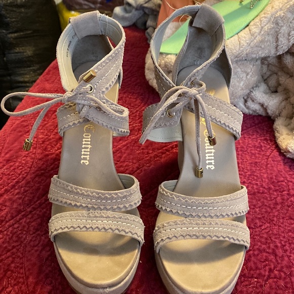 Juicy Couture Grey Suede Tie Wedges - Picture 2 of 5